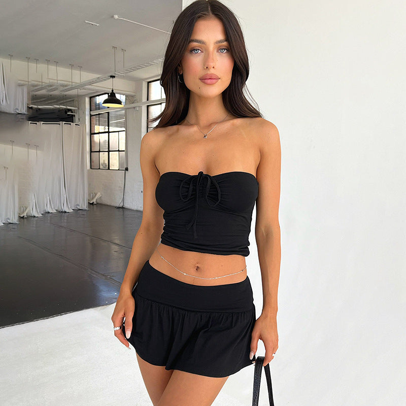 Women's Suits Summer Sleeveless Tube Top And Pleating Skirt Y2K Hot Girl Mid-length Dress Set-4