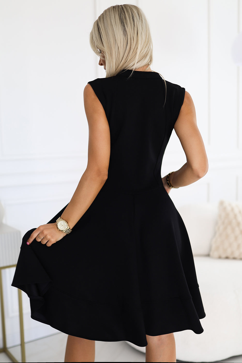 Numoco 573-1 Flared dress with zipper in front - black-2
