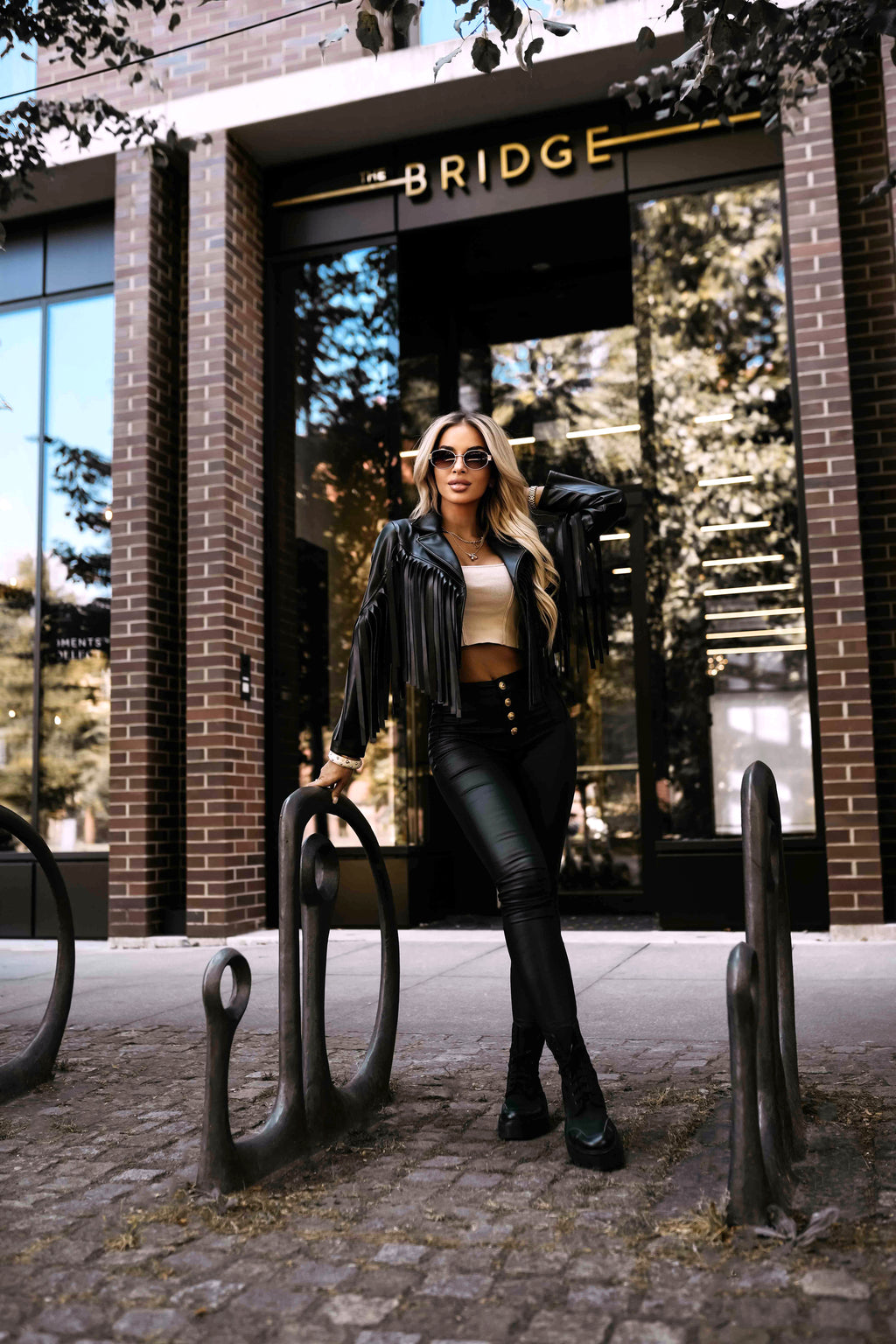 Numoco Basic 624-3 Short biker jacket with fringes made of soft eco leather - black