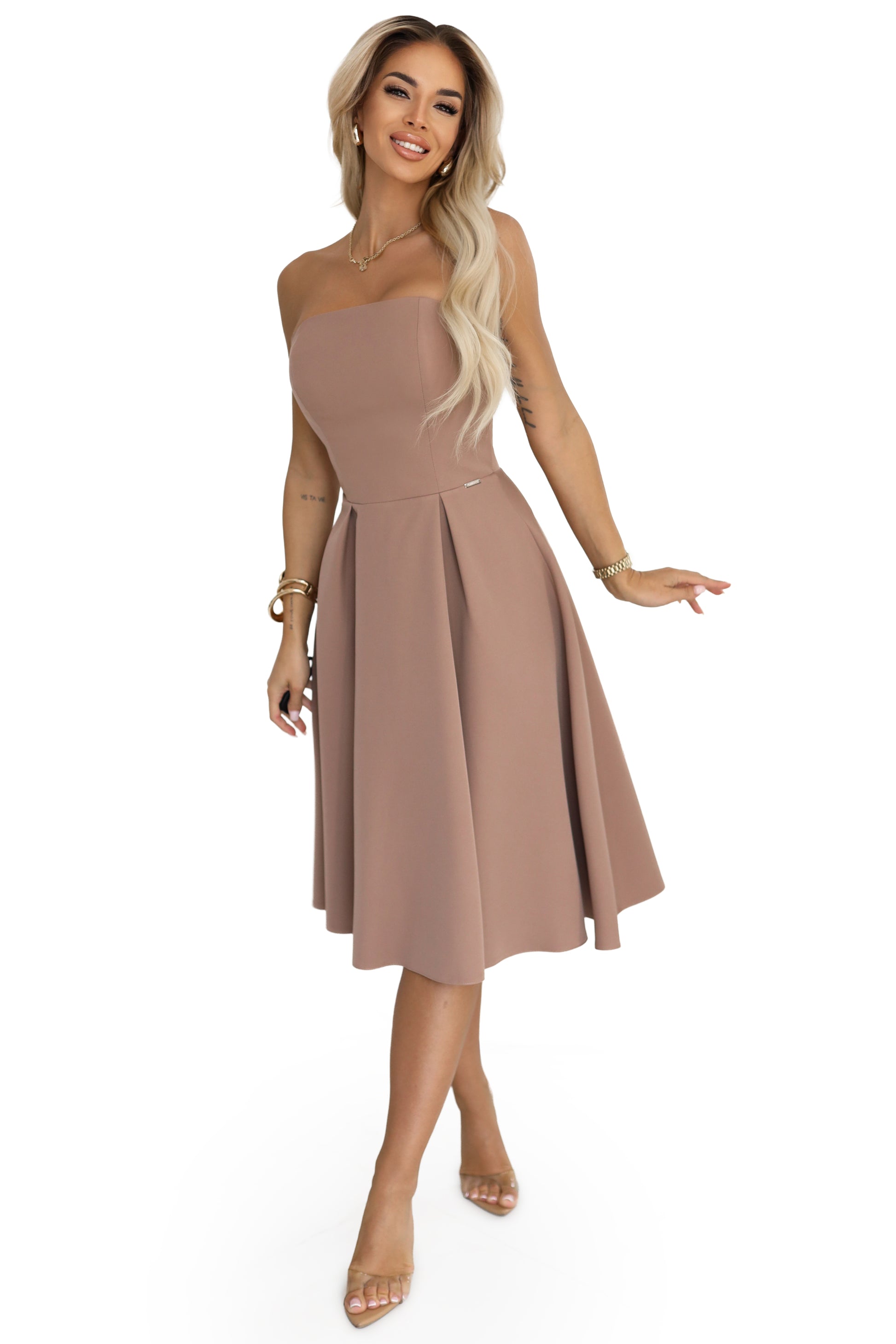 Numoco 641-2 VIVIENNE corset flared midi dress for special occasions - beige-5