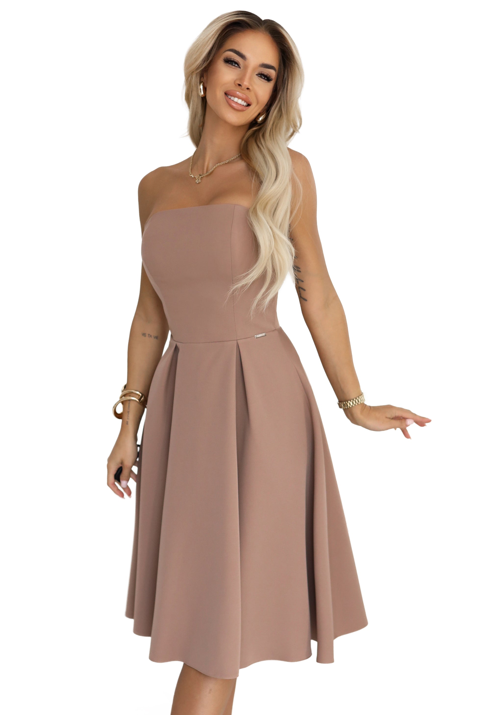 Numoco 641-2 VIVIENNE corset flared midi dress for special occasions - beige-6