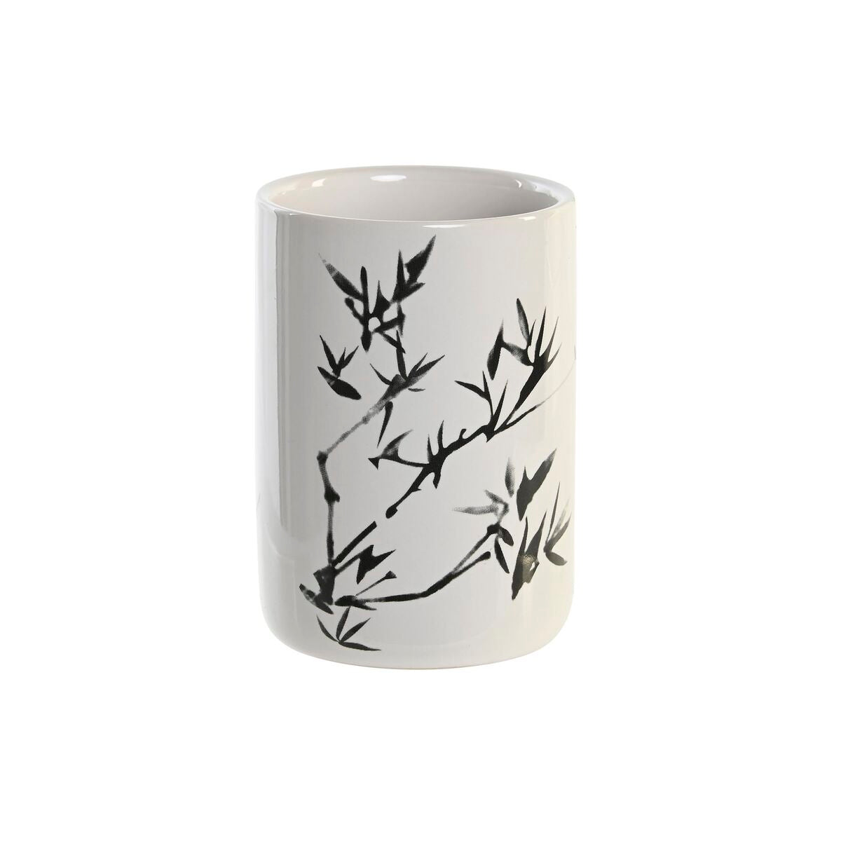 Toothbrush Holder DKD Home Decor White Black Rubber wood Stoneware 7,6 x 7,6 x 11 cm (12 Units)-0