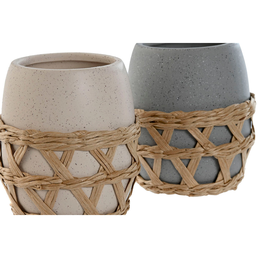 Toothbrush Holder Home ESPRIT Grey Cream Dolomite 9 x 9 x 10,5 cm (2 Units)-2