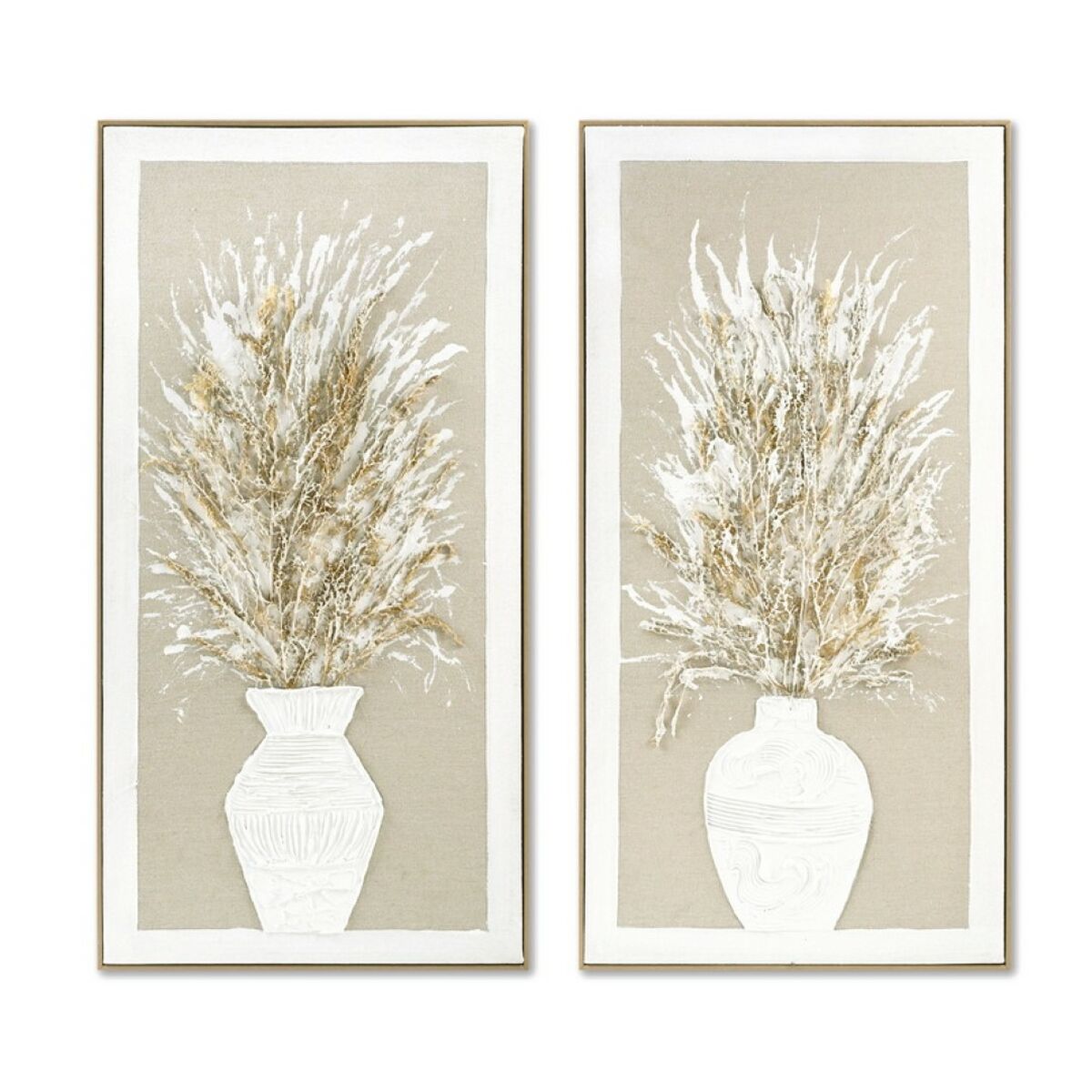 Canvas Home ESPRIT White Beige Vase Traditional 62 x 4,5 x 122 cm (2 Units)-0