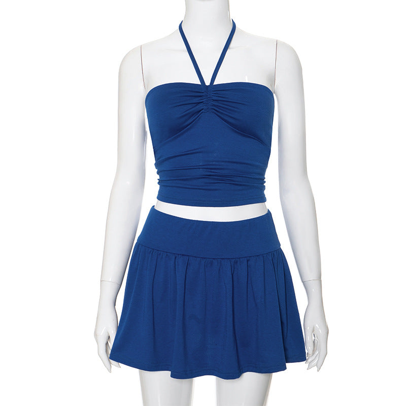 Women's Suits Summer Sleeveless Tube Top And Pleating Skirt Y2K Hot Girl Mid-length Dress Set-6