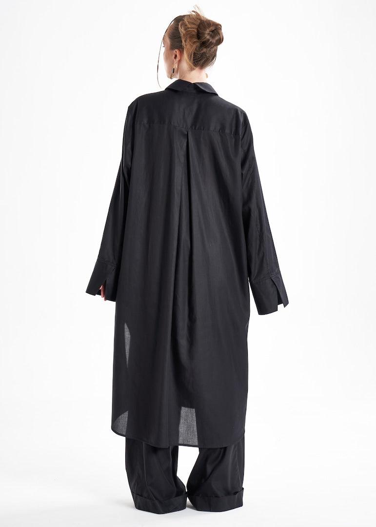 Lightweight And Breathable Deep Black Set With Maxi Button Down And Palazzo Pants-4