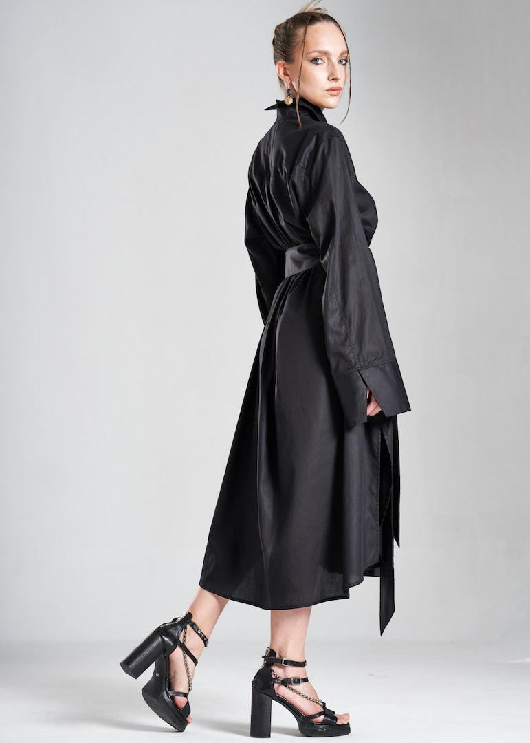 Lightweight And Breathable Deep Black Set With Maxi Button Down And Palazzo Pants-3