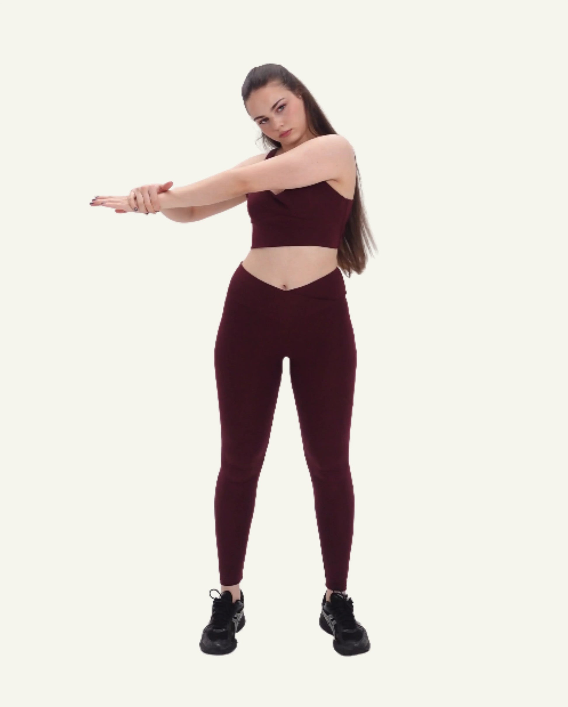 Women's Seacell Set: Leggings + Bra - Burgundy-2