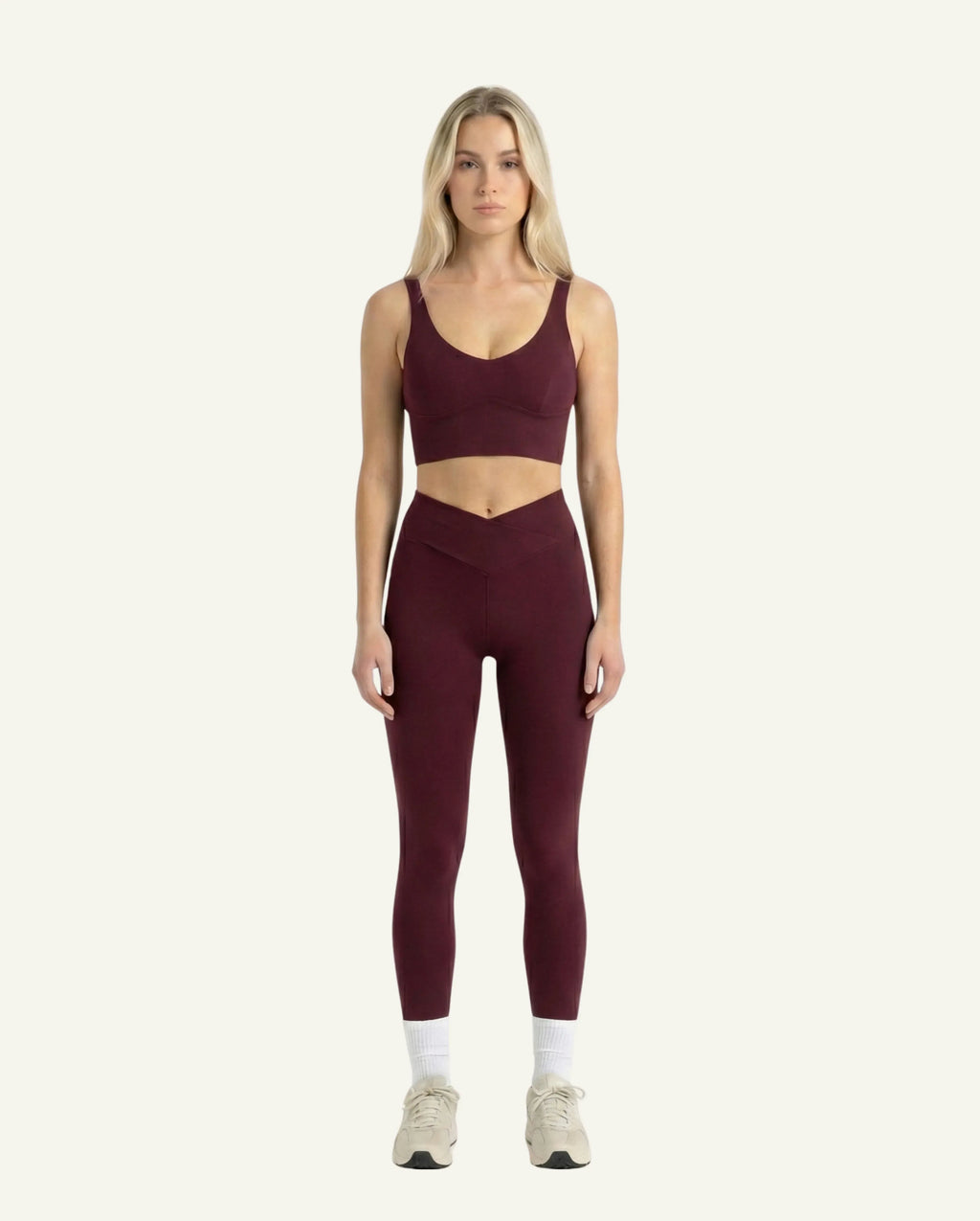 Women's Seacell Set: Leggings + Bra - Burgundy-0