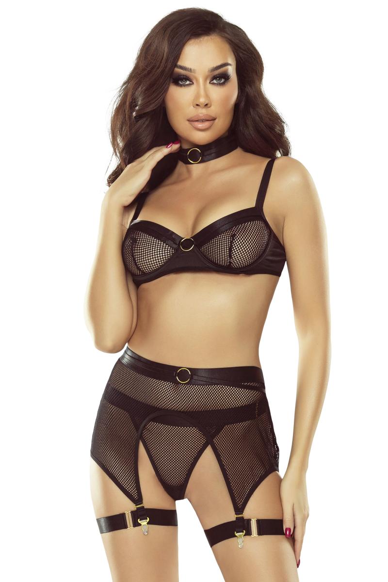 Sort 6-delt Fishnet Lingeri Sæt — Provocative