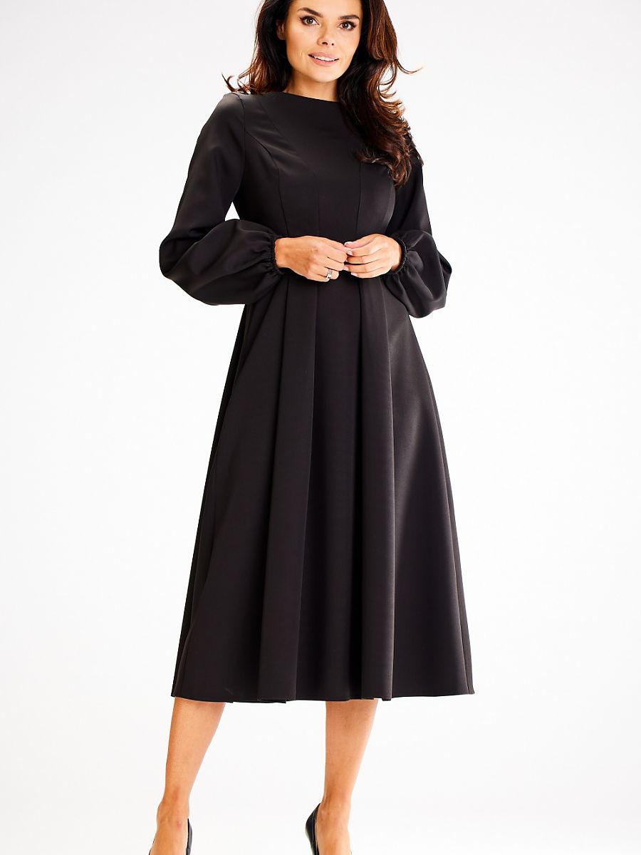 Midi blouson kjole med bådhals og lange ærmer model 187178 — Awama