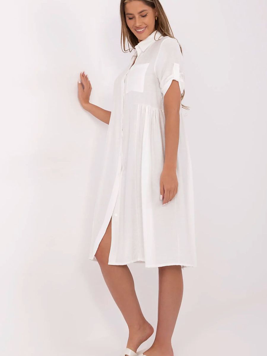 Midi skjortekjole med krave og knapper model 212023 — Italy Moda