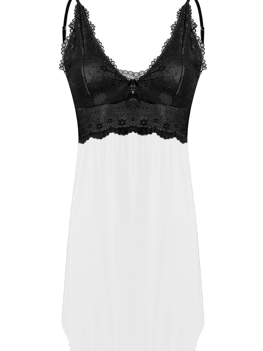 Beige Chemise med Sort Blondekant — DKaren Cindy