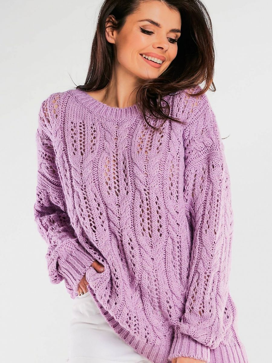 Violet Åbenstrikket Sweater med Bådhals — Awama
