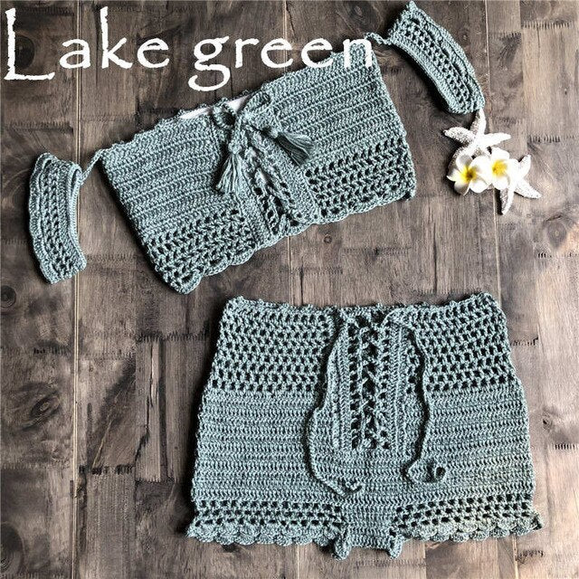 Hand Hook Crochet Bikinis Set Sexy Swimwear Women Two Piece-5